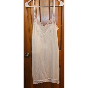 Vintage Women's Ivory Satin Lace Trimmed Nylon Slip Dress Camisole Dress Size 36